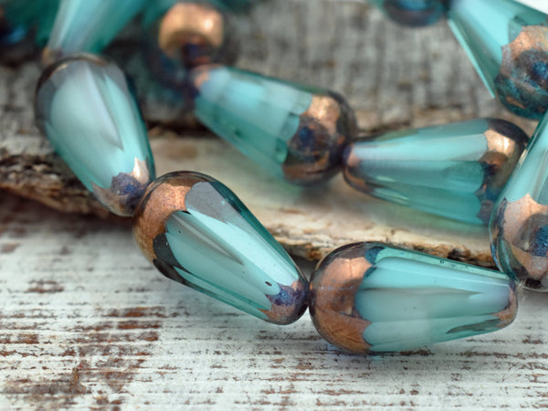 Czech Glass Beads - Drop Beads - Teardrop Beads - Picasso Beads - Faceted Beads - 8x15mm - 4pcs - (2466)