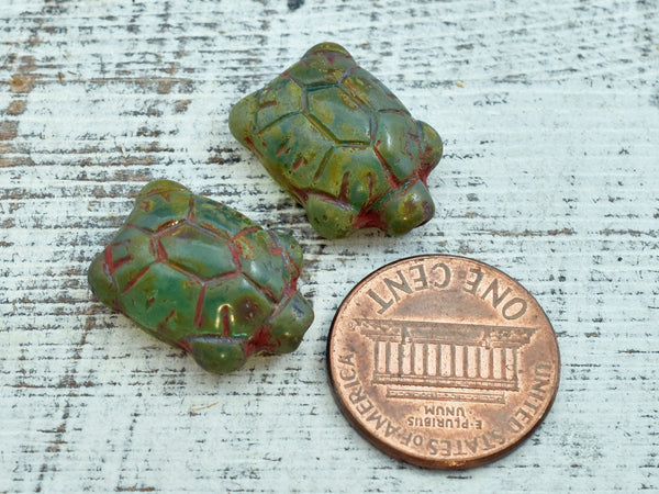 Turtle Beads - Czech Glass Beads - Picasso Beads - Tortoise Beads - 19x14mm - 2pcs - (B309)