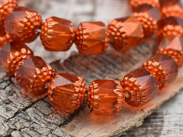 Czech Glass Beads - Cathedral Beads - Fire Polish Beads - Tangerine Apollo - 8 or 10mm