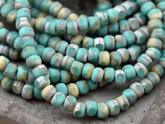 Czech Glass Beads - Seed Beads - Trica Beads - Etched Beads - 4x3mm - Picasso Beads - Spacer Beads - Size 6 Beads  - 50pcs - (A619)