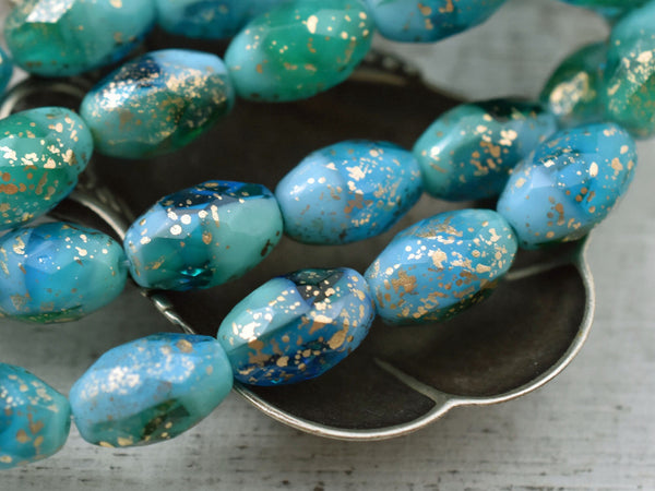 Czech Glass Beads - Picasso Beads - Fire Polished Beads - Oval Beads - 12x8mm - 12pcs (2935)