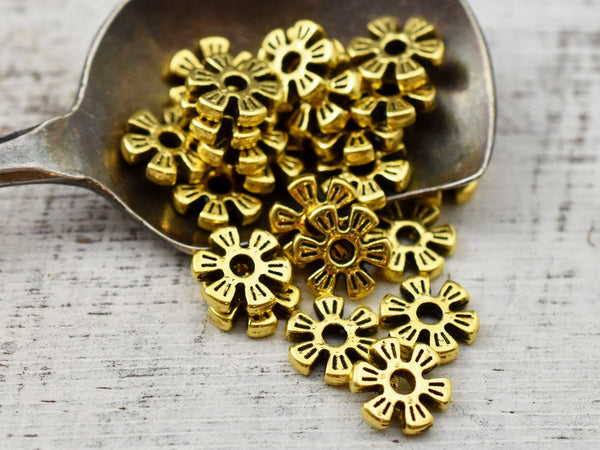 *50* 8mm Antique Gold Flower Heishi Spacer Beads