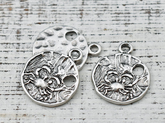 *5* 21x18mm Thai Sterling Silver Plated Hammered Coin Charms