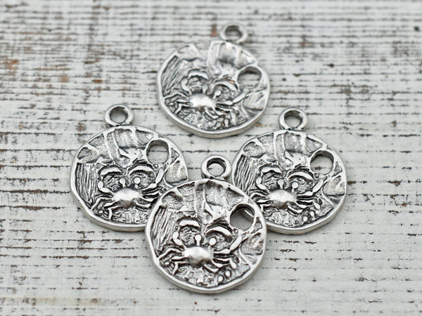 *5* 21x18mm Thai Sterling Silver Plated Hammered Coin Charms