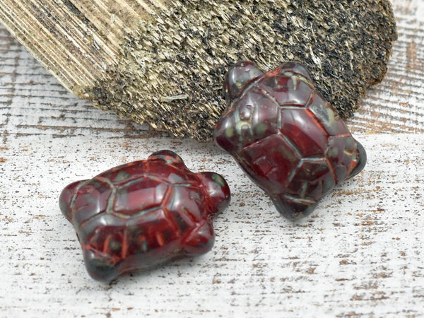 Czech Glass Beads - Turtle Beads - Picasso Beads - Tortoise Beads - 19x14mm - 2pcs - (B411)