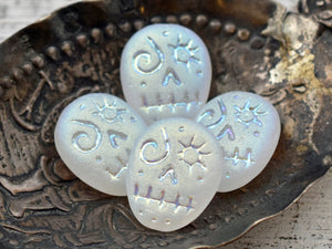 Czech Glass Beads - Halloween Beads - Sugar Skull Beads - Picasso Beads - Voodoo Beads - 15x13mm - 4pcs - (3692)