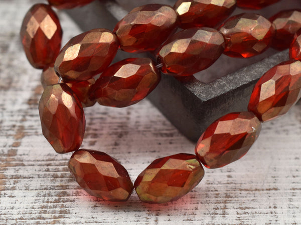 Czech Glass Beads - Luster Red Beads - Faceted Beads - Oval Beads - 12x8mm - 6pcs (4586)