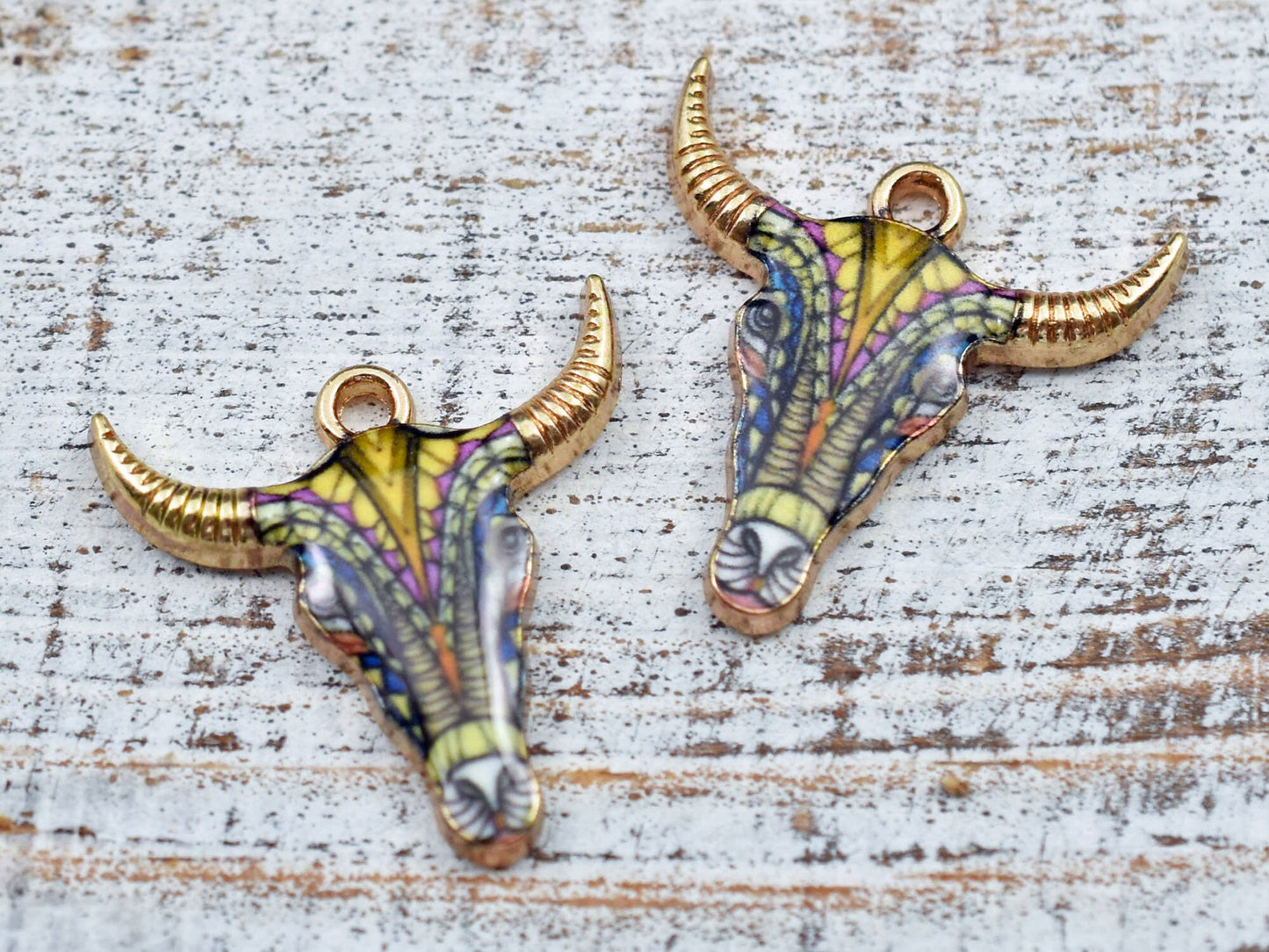 *10* 22x21mm Floral Enamel Cow Head Charms