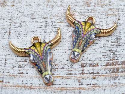 *10* 22x21mm Floral Enamel Cow Head Charms