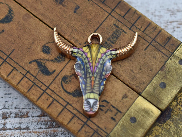 *5* 22x21mm Floral Enamel Cow Head Charms #2
