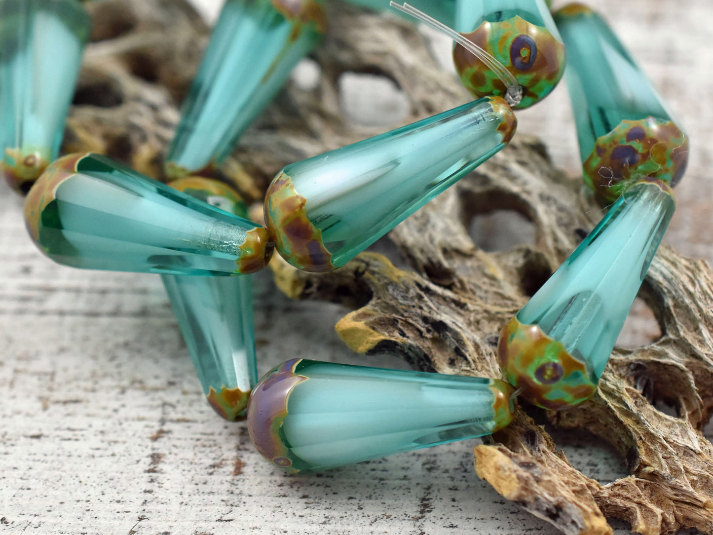 Czech Glass Beads - Drop Beads - Teardrop Beads - Picasso Beads - Aqua Beads - Faceted Beads - 8x20mm - 2pcs - (3410)