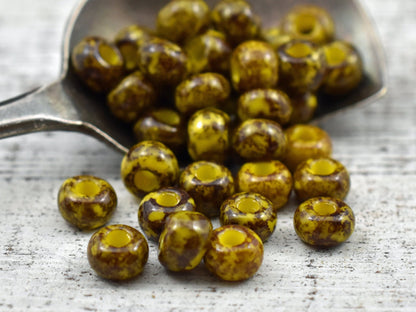 Picasso Beads - Czech Glass Beads - Seed Beads - Size 2 Beads - 2/0 Beads - Large Hole Beads - 6x4mm - 15 grams (3309)