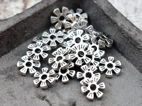 *100* 8mm Antique Silver Flower Heishi Spacer Beads