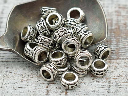 *100* 7x4mm Antique Silver Large Hole Rondelle Spacer Beads