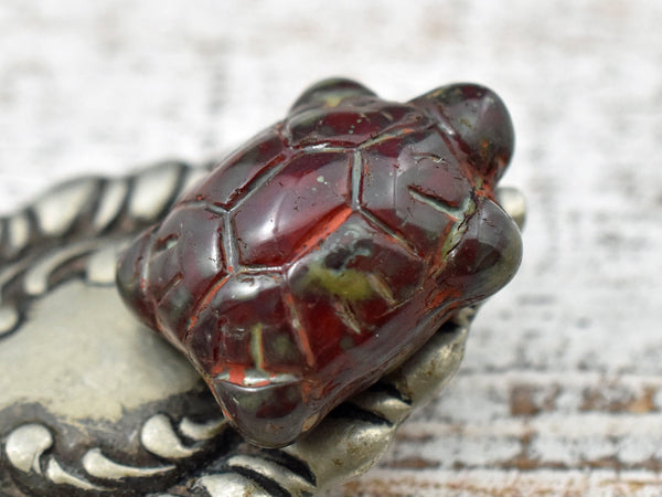 Czech Glass Beads - Turtle Beads - Picasso Beads - Tortoise Beads - 19x14mm - 2pcs - (B411)