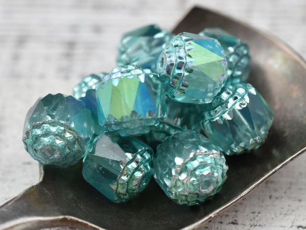 Czech Glass Beads - Cathedral Beads - Fire Polish Beads - Teal Apollo AB - 8 or 10mm
