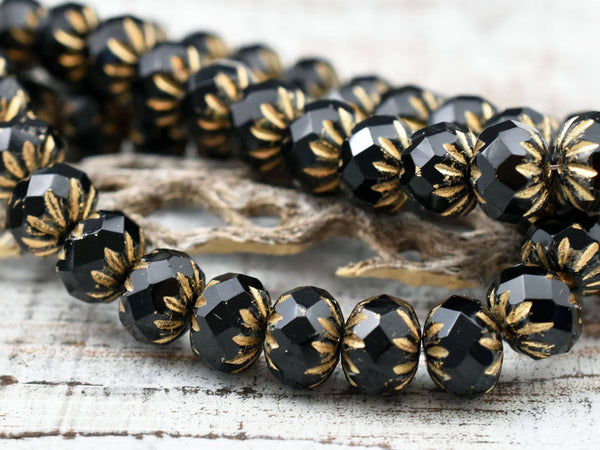 Czech Glass Beads - Rondelle Beads - Fire Polished Beads - Black Rondelle Bead - 6x9mm - 10pcs - (3983)