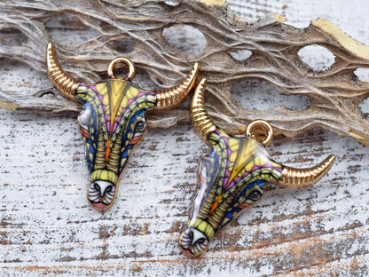 *10* 22x21mm Floral Enamel Cow Head Charms