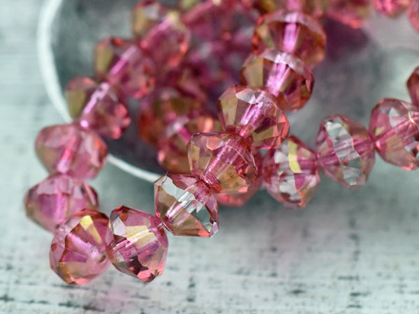 Czech Glass Beads - Rondelle Beads - Saucer Beads - Pink Beads - Fire Polished Beads - 10pcs - 6x9mm - (1178)