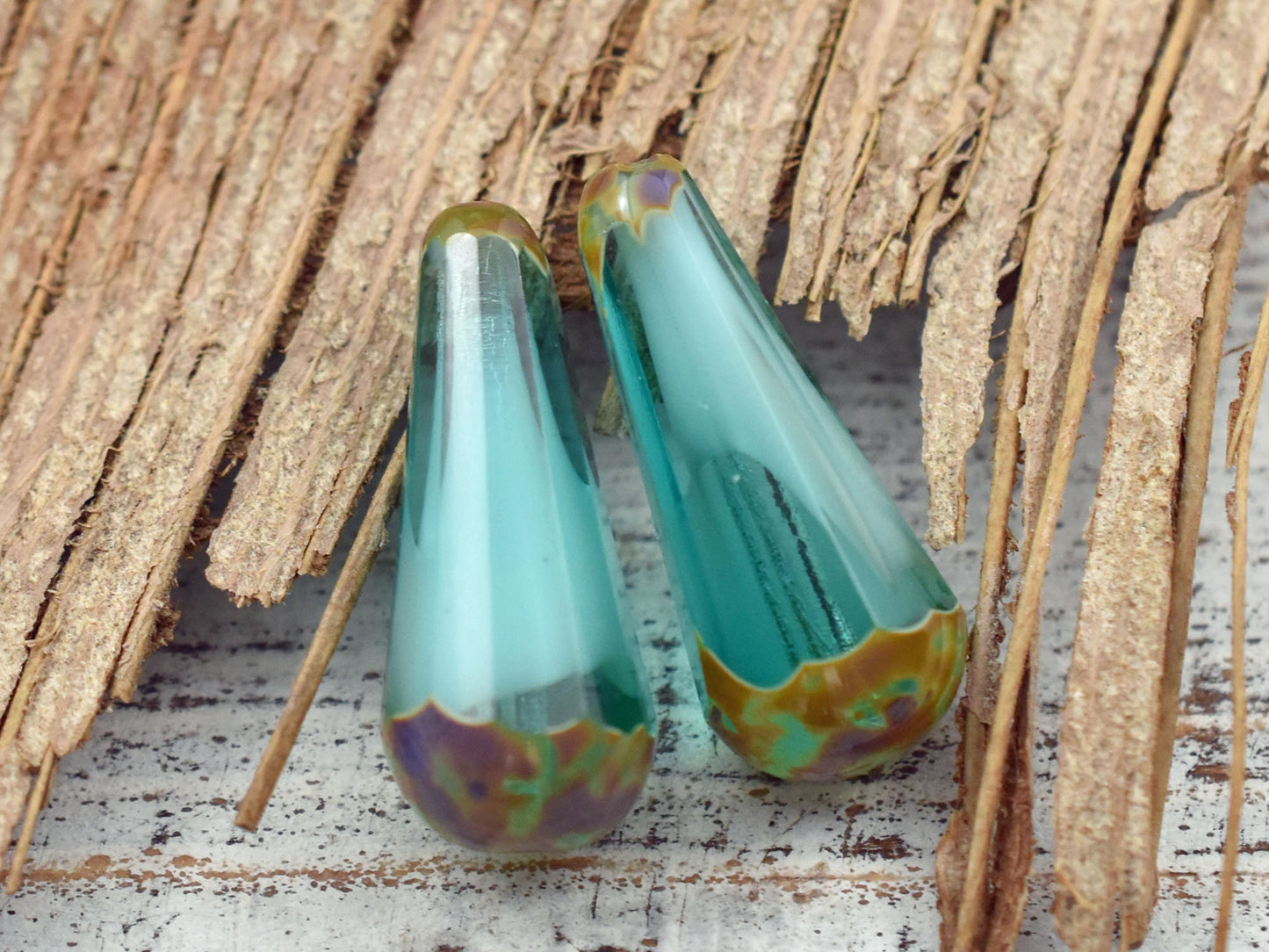 Czech Glass Beads - Drop Beads - Teardrop Beads - Picasso Beads - Aqua Beads - Faceted Beads - 8x20mm - 2pcs - (3410)