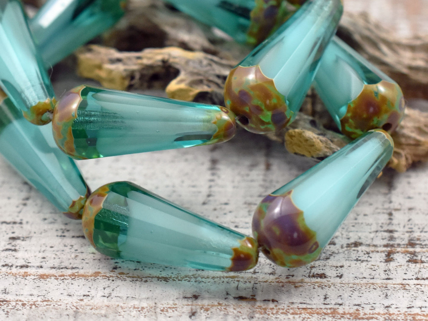 Czech Glass Beads - Drop Beads - Teardrop Beads - Picasso Beads - Aqua Beads - Faceted Beads - 8x20mm - 2pcs - (3410)
