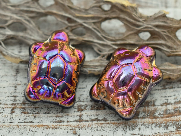 Turtle Beads - Czech Glass Beads - Picasso Beads - Tortoise Beads - 19x14mm - 2pcs - (4582)