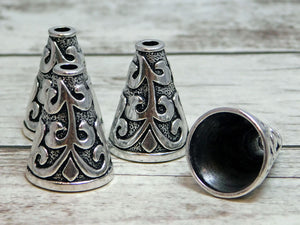 Tassel Caps - Silver Bead Caps - Antique Silver - End Caps - Tassel Cone - 21x16mm - 4pcs - (5066)