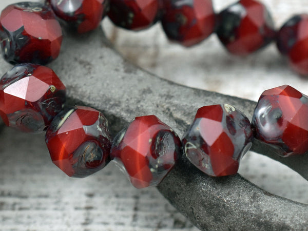 Picasso Beads - Czech Glass Beads - Central Cut Beads - Round Beads - Czech Beads - Red Opal - 9mm - 10pcs - (A126)