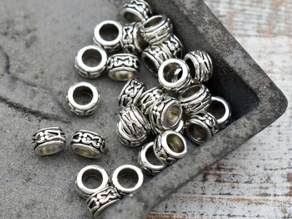 *100* 7x4mm Antique Silver Large Hole Rondelle Spacer Beads