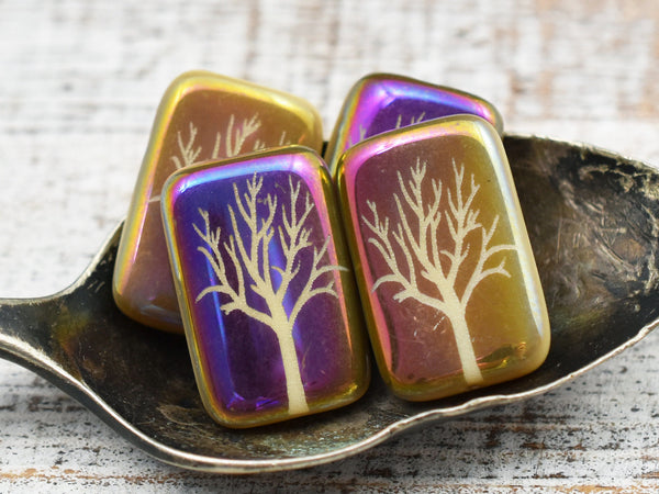 Tree Of Life Beads - Czech Glass Beads - Laser Etched Beads - 19x12mm - 2pcs (B455)