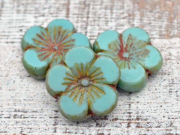 Hibiscus Beads - Picasso Beads - Czech Glass Beads - Flower Beads - Hawaiian Flower Beads - Czech Flowers - 21mm - (263)