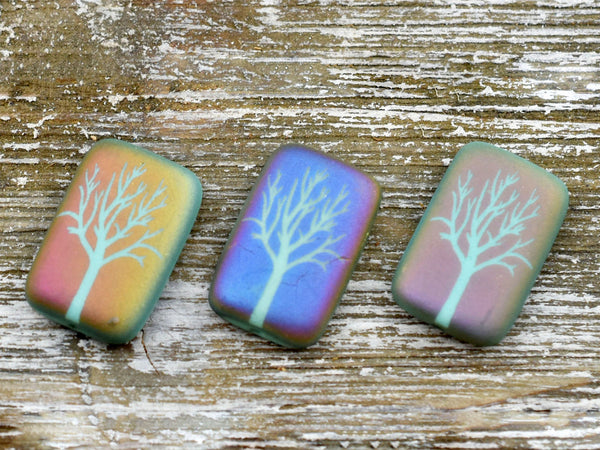 Tree Of Life Beads - Czech Glass Beads - Laser Etched Beads - 19x12mm - 2pcs (B458)