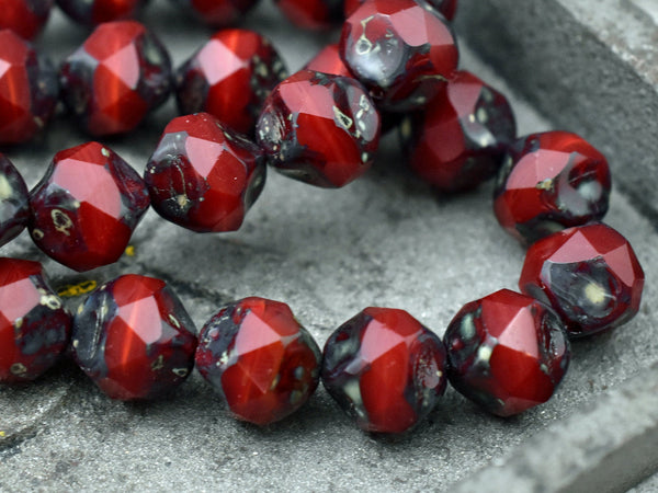 Picasso Beads - Czech Glass Beads - Central Cut Beads - Round Beads - Czech Beads - Red Opal - 9mm - 10pcs - (A126)