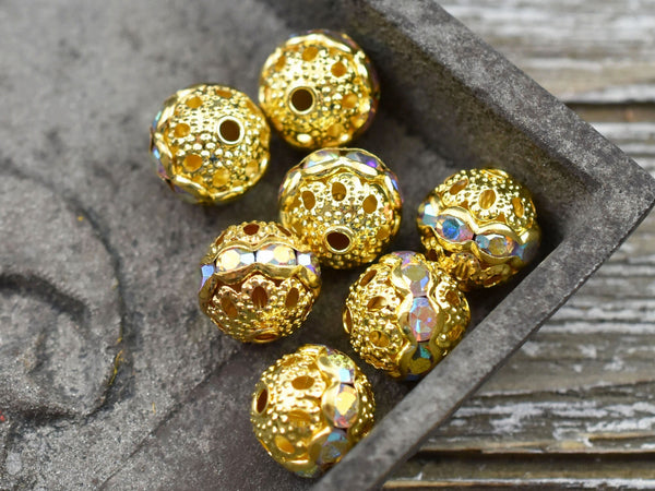 2120Pcs Champagne Gold Crystal Nail Rhinestones Round Beads