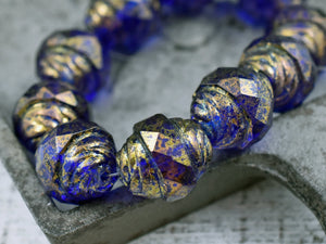 Czech Glass Beads - Turbine Beads - Picasso Beads - Cathedral Beads - Czech Glass Plumps - 13x15mm - 4pcs - (1237)