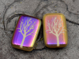 Tree Of Life Beads - Czech Glass Beads - Laser Etched Beads - 19x12mm - 2pcs (B455)