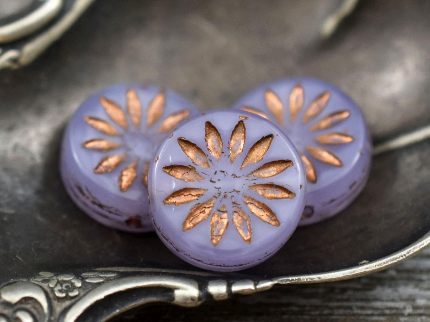 Flower Beads - Czech Glass Beads - Picasso Beads - Coin Beads - Aster Flower - 12mm - 6pcs (A637)
