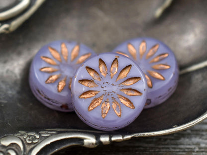 Flower Beads - Czech Glass Beads - Picasso Beads - Coin Beads - Aster Flower - 12mm - 6pcs (A637)