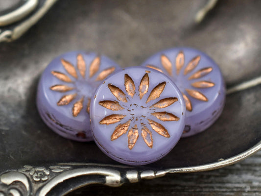 Flower Beads - Czech Glass Beads - Picasso Beads - Coin Beads - Aster Flower - 12mm - 6pcs (A637)