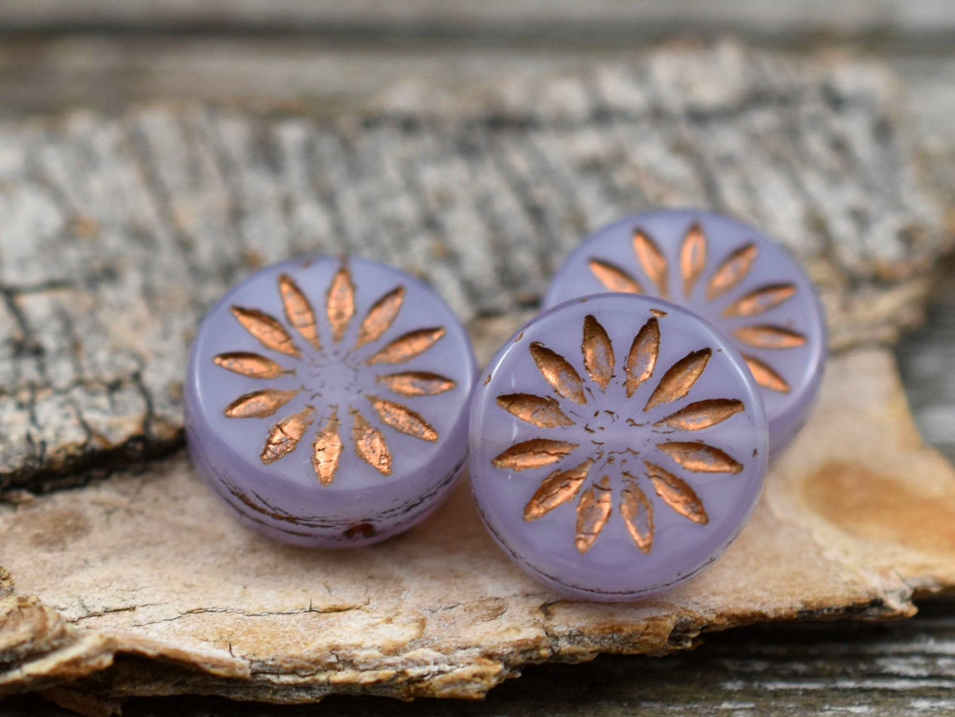 Flower Beads - Czech Glass Beads - Picasso Beads - Coin Beads - Aster Flower - 12mm - 6pcs (A637)