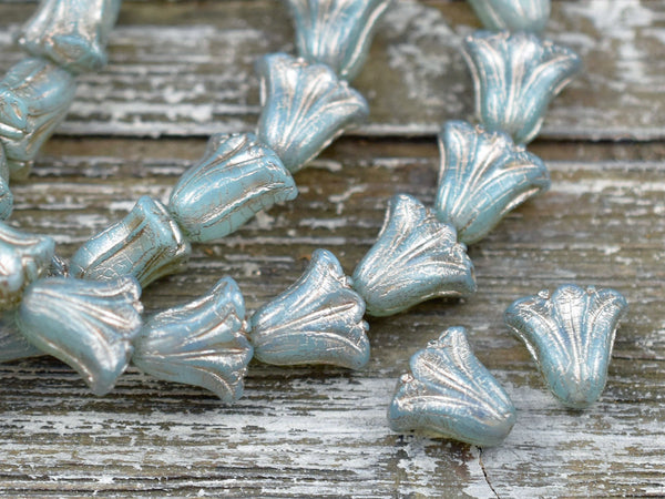 Flower Beads - Czech Glass Beads - Lily Flower Beads - Tulip Beads - Picasso Beads - Vintage Style - 10x9mm - 10pcs - (B565)