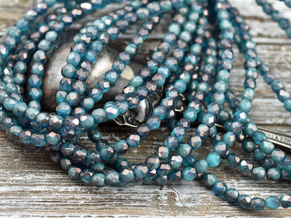 Czech Glass Beads - 4mm Beads - Fire Polished Beads - Round Beads - Faceted Round - Teal Blue - 50pcs (1670)