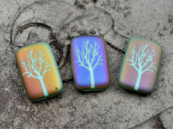 Tree Of Life Beads - Czech Glass Beads - Laser Etched Beads - 19x12mm - 2pcs (B458)