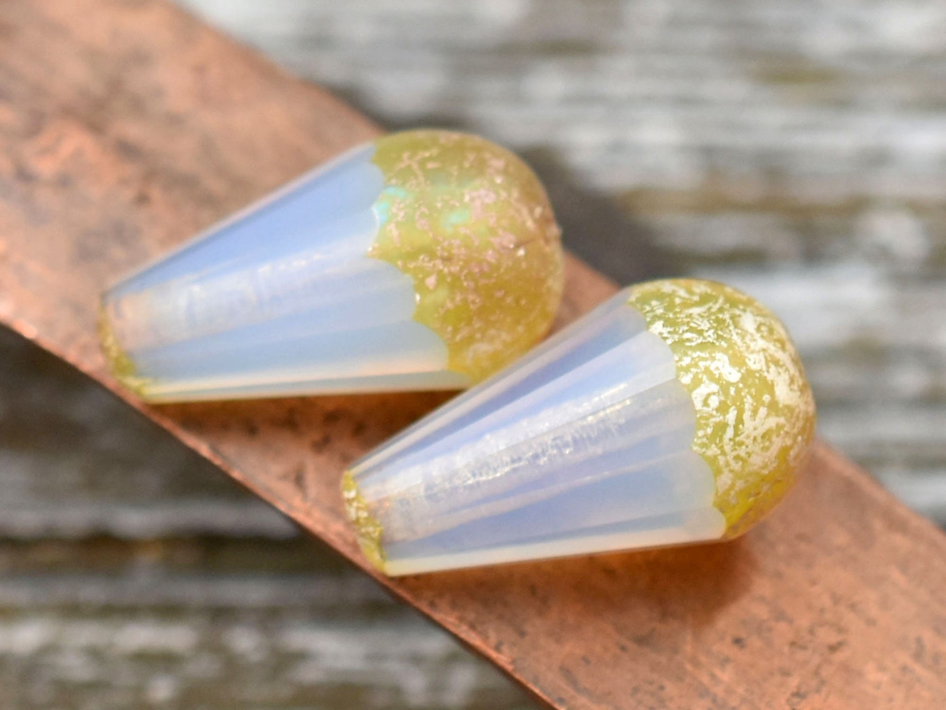 Czech Glass Beads - Picasso Beads - Dangle Drop Beads - Teardrop Beads - Faceted Beads - 8x15mm - 4pcs - (1570)