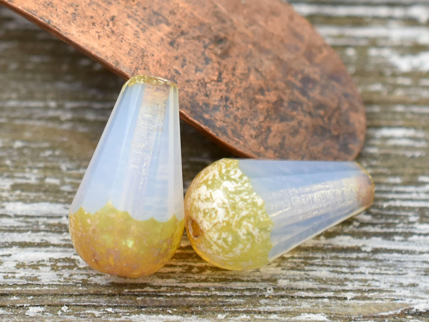 Czech Glass Beads - Picasso Beads - Dangle Drop Beads - Teardrop Beads - Faceted Beads - 8x15mm - 4pcs - (1570)