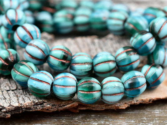 Large Hole Beads - Czech Glass Beads - 3mm Hole Beads - Picasso Beads - 8mm Beads - Melon Beads - Round Beads - (5513)