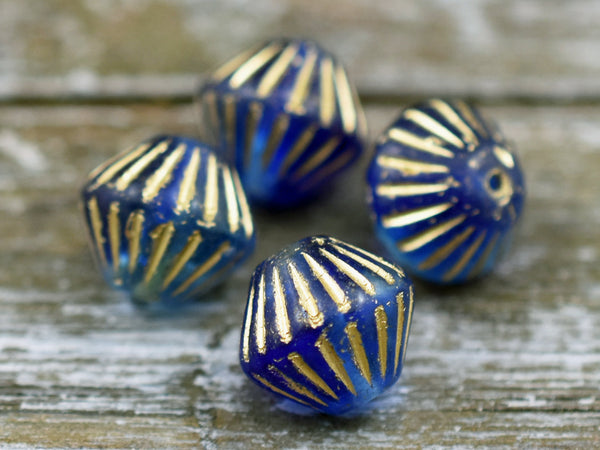 Czech Glass Beads - Bicone Beads - Blue Beads - 11mm - Picasso Beads - 10pcs (2647)