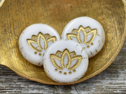 Lotus Flower Beads - Czech Glass Beads - Lotus Beads - Floral Beads - Picasso Beads - 14mm - 4pcs - (4546)