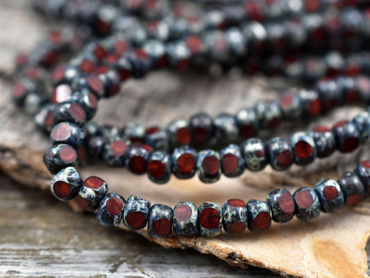 Trica Beads - Seed Beads - Czech Glass Beads - Picasso Beads - Red Seed Beads - Size 6 Beads - 4x3 - 50pcs - (3545)