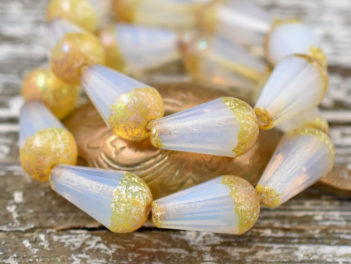 Czech Glass Beads - Picasso Beads - Dangle Drop Beads - Teardrop Beads - Faceted Beads - 8x15mm - 4pcs - (1570)